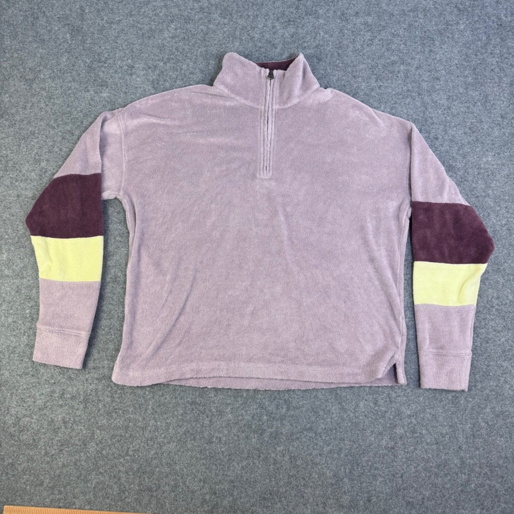 Faherty Women Purple Organic Cotton Terry Colorblock Quarter Zip Pullover Small
